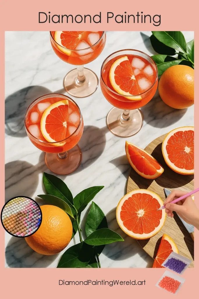 Grapefruit Cocktails op Marmeren Ondergrond 1 Diamond Painting Wereld Grapefruit_Cocktails_on_Marble_Surface