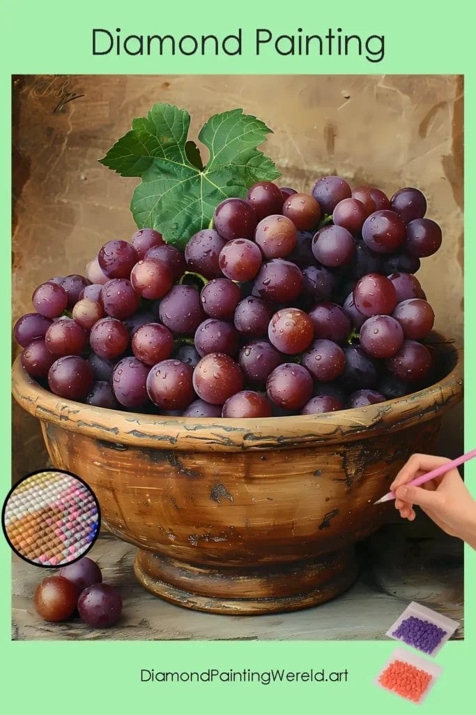 Dieppaarse Druiven in een Kom 1 Diamond Painting Wereld Deep Purple Grapes in a Bowl