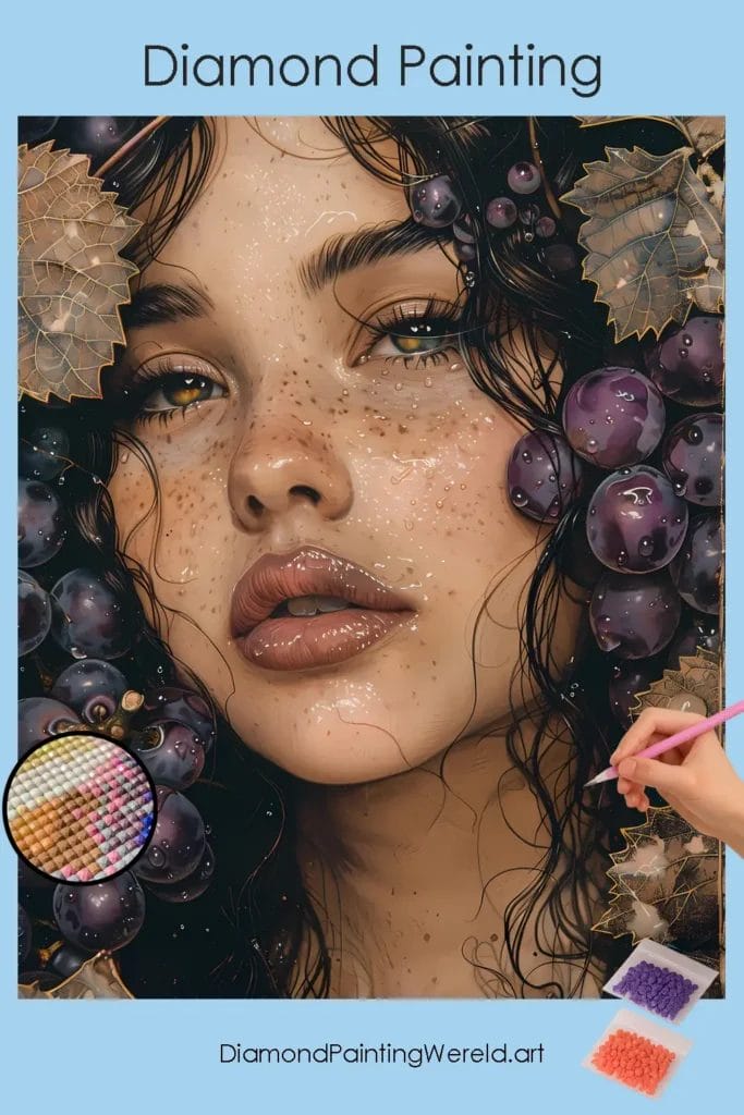 Prachtig Meisje en Dieppaarse Druiven 1 Diamond Painting Wereld Beautiful Girl and Deep Purple Grapes