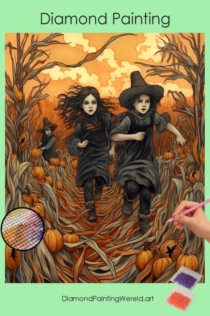 Rennende Heksen in het Veld 1 Diamond Painting Wereld Witches running in Field