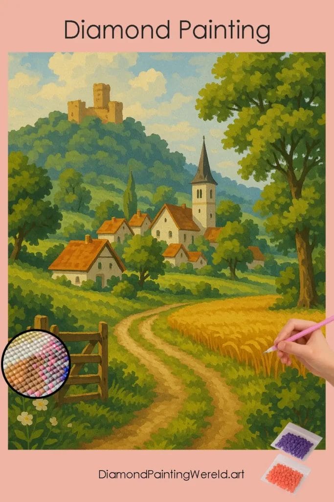Idyllisch Dorp bij het Kasteel 1 Diamond Painting Wereld Idyllic_Village_by_the_Castle