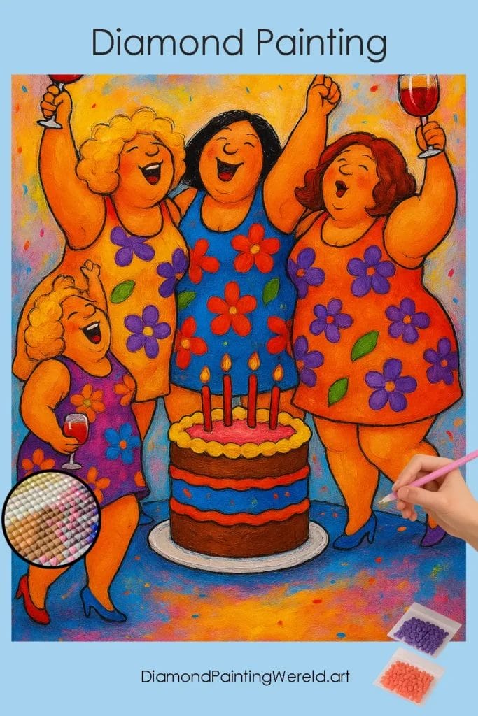 Vreugdevol Feest met Taart en Wijn 1 Diamond Painting Wereld Joyous_Celebration_with_Cake_and_Wine