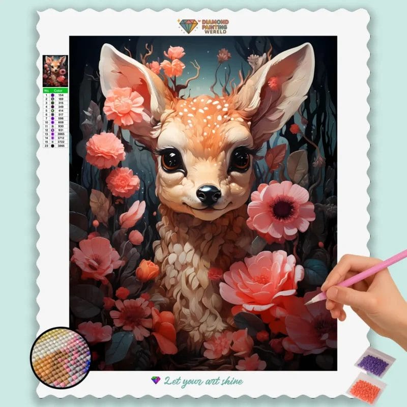 Cute Deer and Flowers