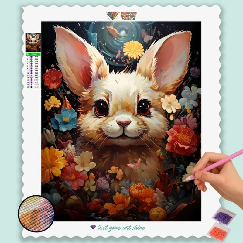 Cute Bunny in Flowers