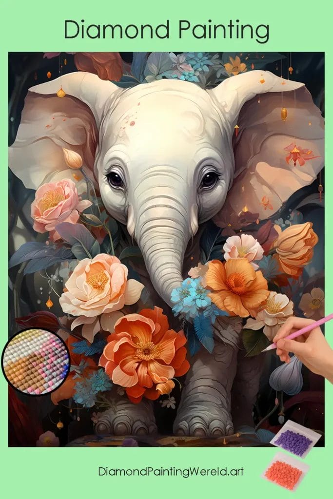 Schattige Kawaii Olifant 1 Diamond Painting Wereld Cute Elephant Kawaii
