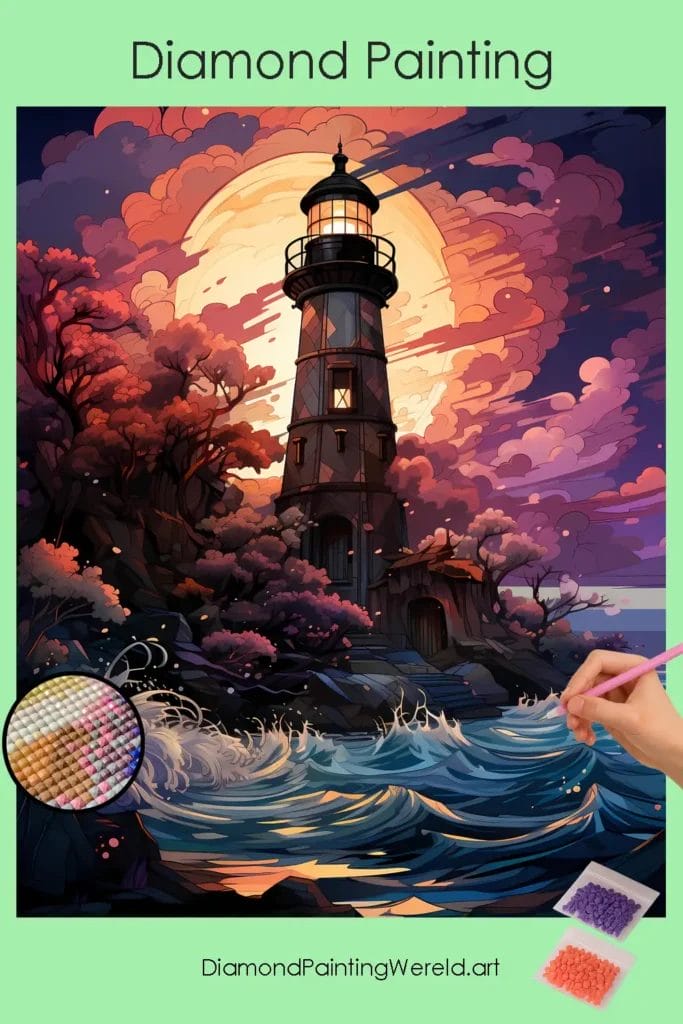 Vuurtoren in een Storm 1 Diamond Painting Wereld Lighthouse in Bad Weather