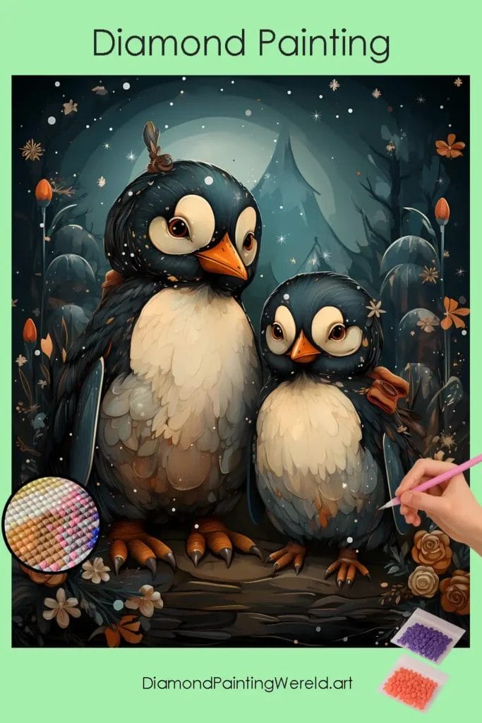 Leuke Kawaii Pinguïns 1 Diamond Painting Wereld Baby Penguins Kawaii