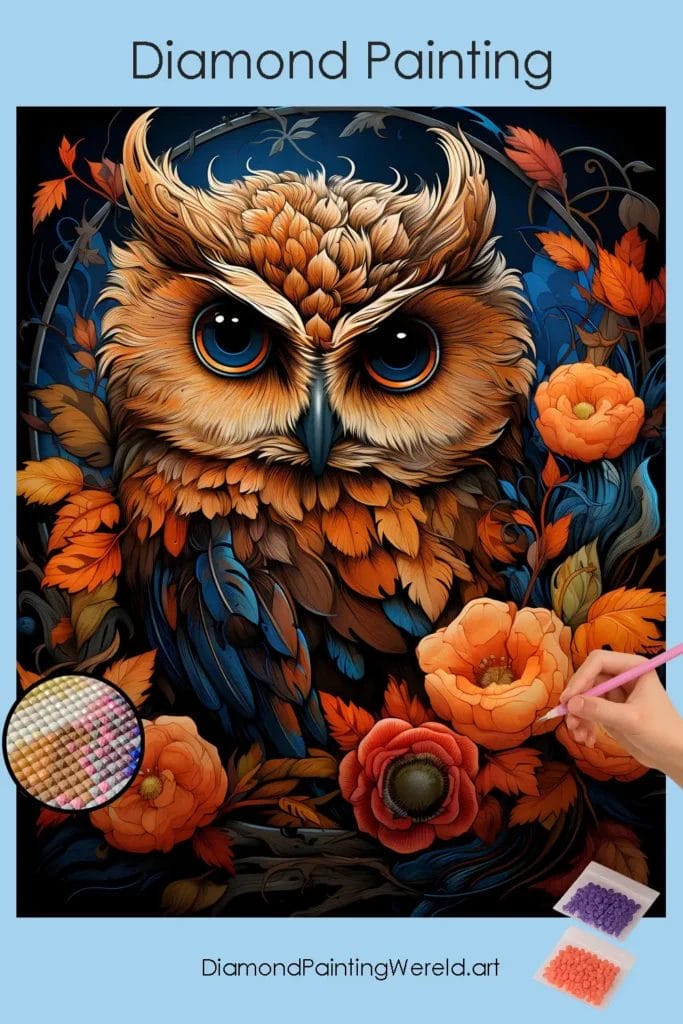 Kawaii Uil in Herfst 1 Diamond Painting Wereld Kawaii Owl in Fall