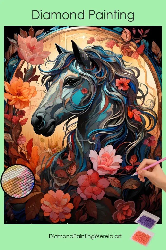 Kawaii Zwart Paard 1 Diamond Painting Wereld Black Horse Kawaii