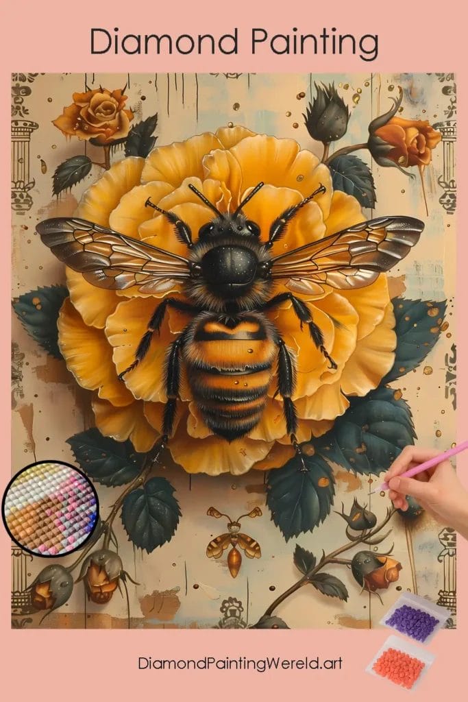 Bij op Gele Bloem 1 Diamond Painting Wereld Bee on Yellow Flower