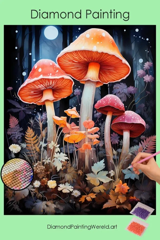 Schattige Kawaii Paddenstoelen 1 Diamond Painting Wereld Kawaii Mushrooms