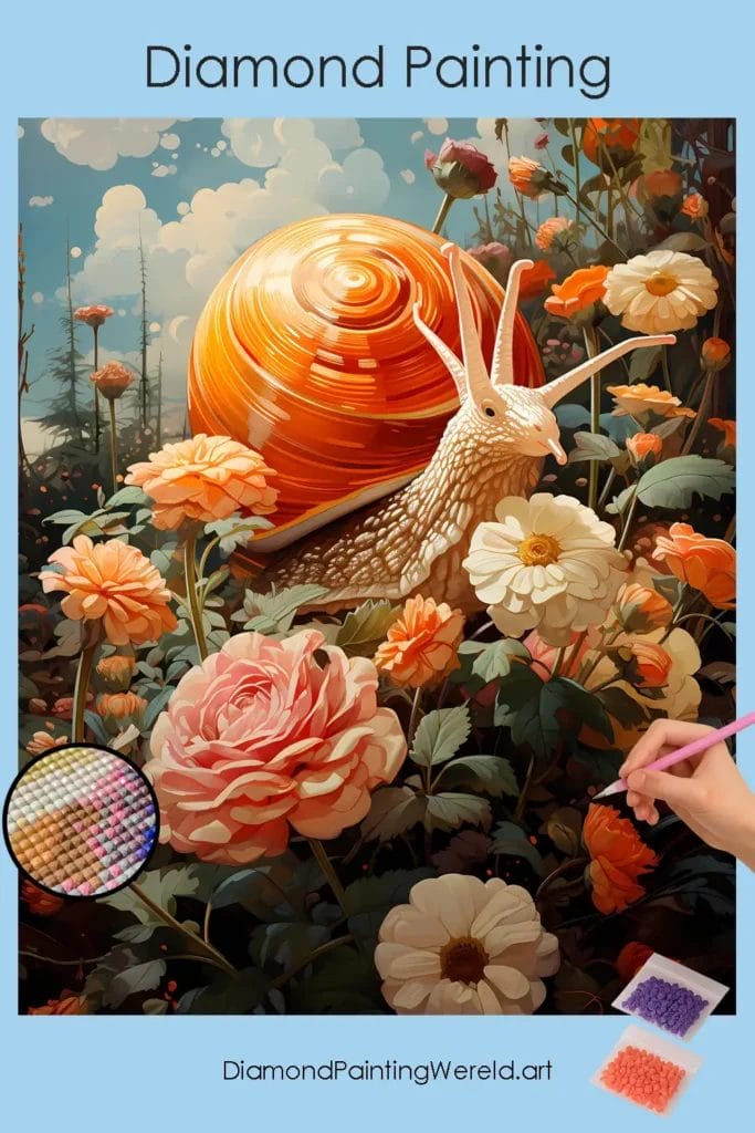 Bloemen en Lieve Slak 1 Diamond Painting Wereld Flowers and Cute Snail