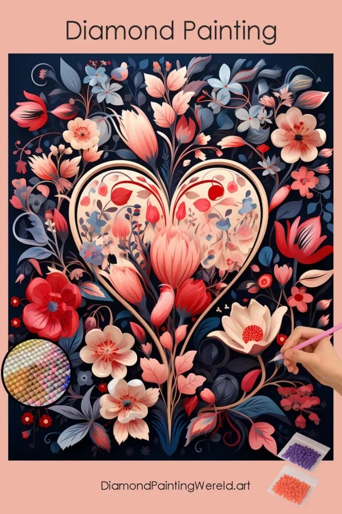 Hart en Kawaii Bloemen 1 Diamond Painting Wereld Heart and Flowers Kawaii