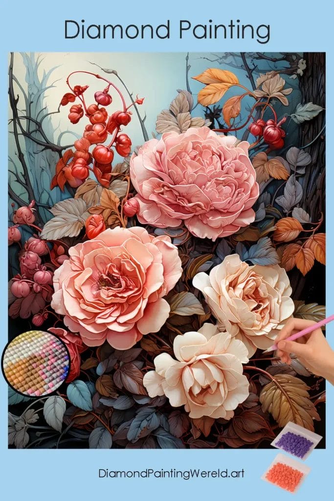 Roze Rozen in de Herfst 1 Diamond Painting Wereld Pink Roses Autumn