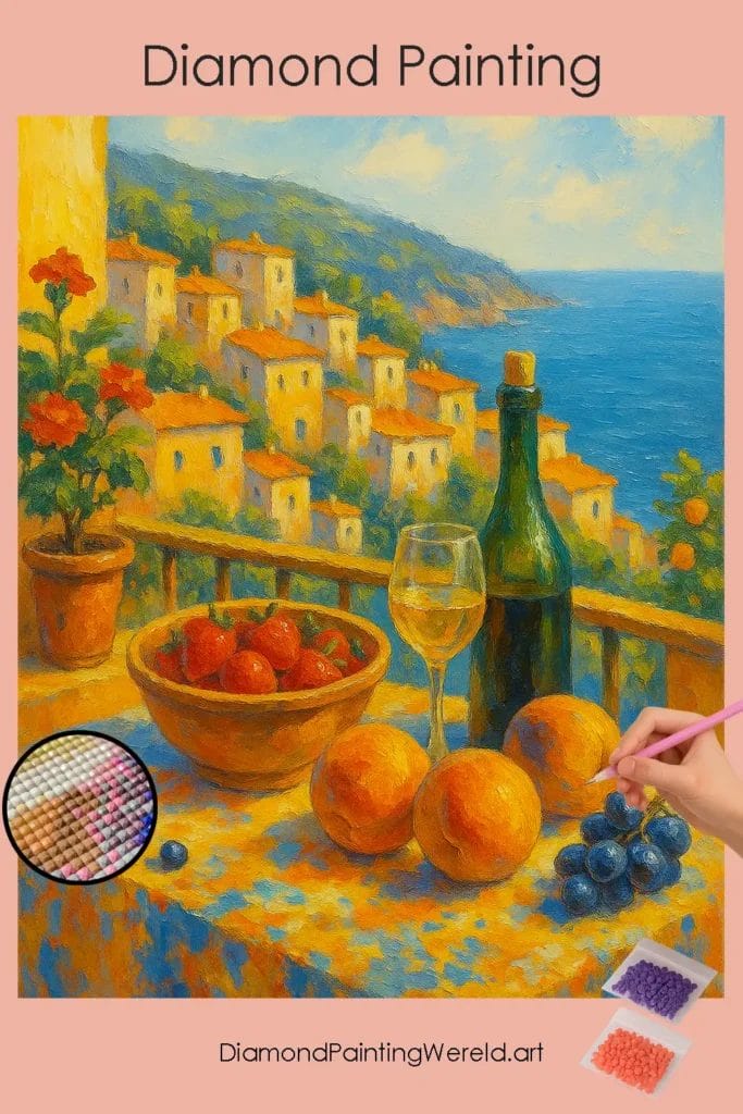 Mediterraan Terras met Levendig Stilleven 1 Diamond Painting Wereld Mediterranean_Terrace_with_Vibrant_Still_Life