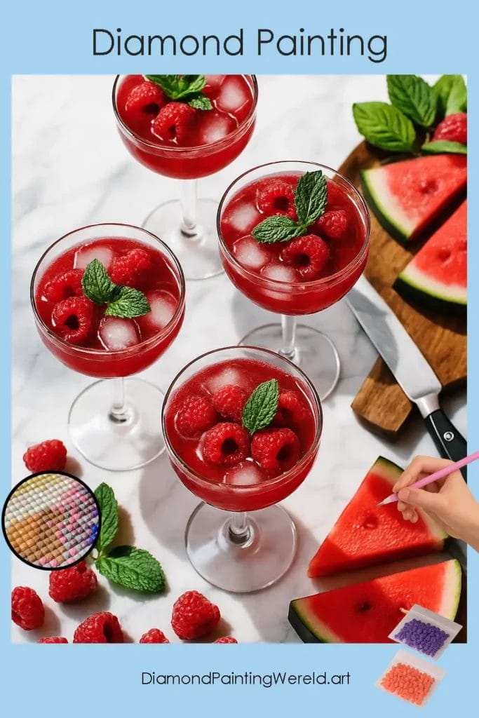 Verfrissende Frambozencocktail en Watermeloen Feest 1 Diamond Painting Wereld Refreshing_Raspberry_Cocktail_and_Watermelon_Feast