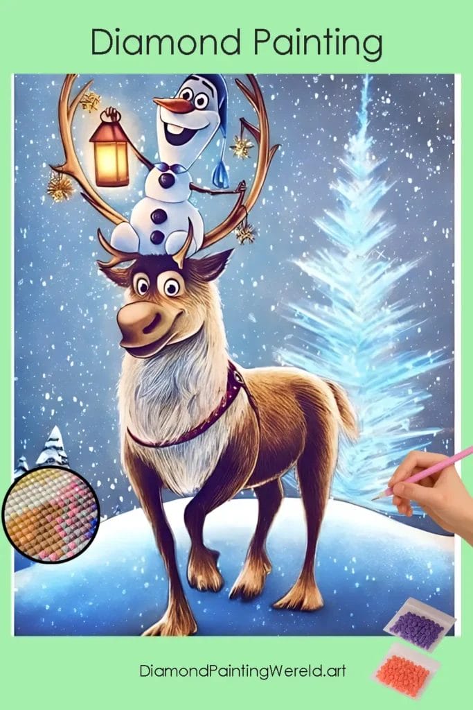 Sneeuwpop en Rendier 1 Diamond Painting Wereld Schneemann und Rentier
