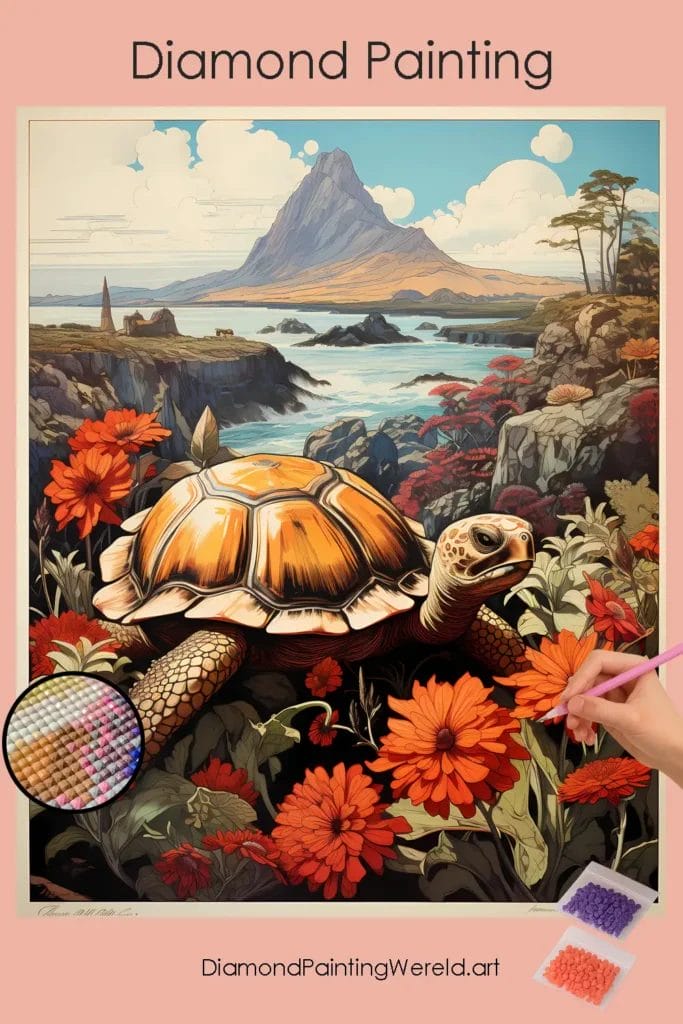 Schildpad bij de Zee 1 Diamond Painting Wereld Turtle near Sea