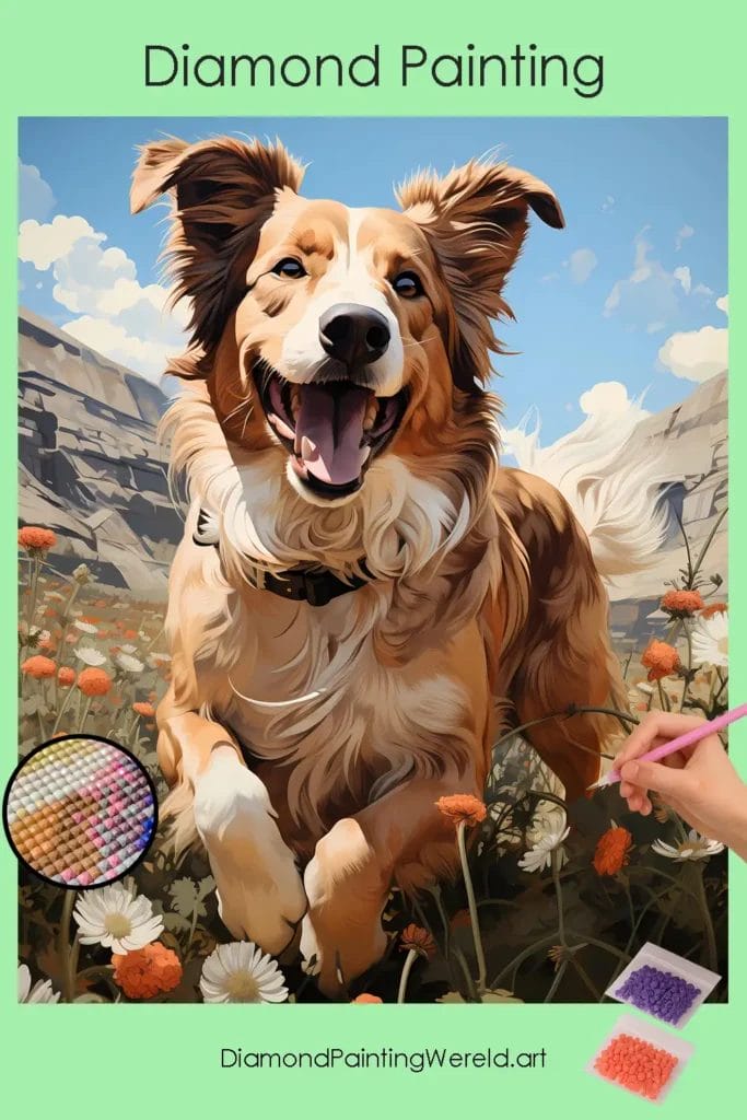 Vrolijke Hond in de Lente 1 Diamond Painting Wereld Happy Dog in Spring