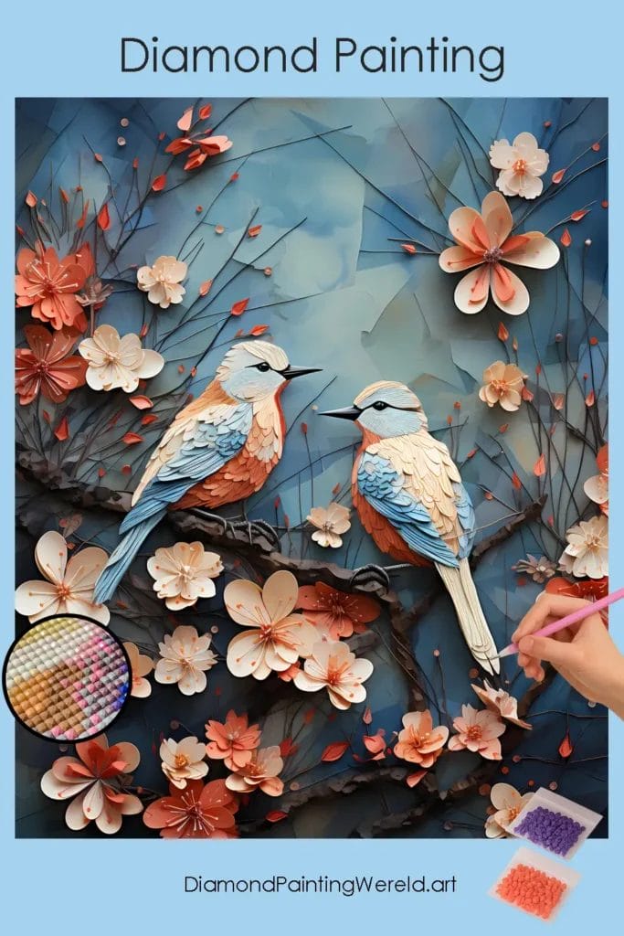 Vogels in Lente (Origami Stijl) 1 Diamond Painting Wereld Birds in Spring Origami