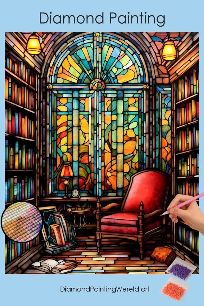 Gezellige Kamer met Glas-in-lood 1 Diamond Painting Wereld Cozy Room Stained Glass