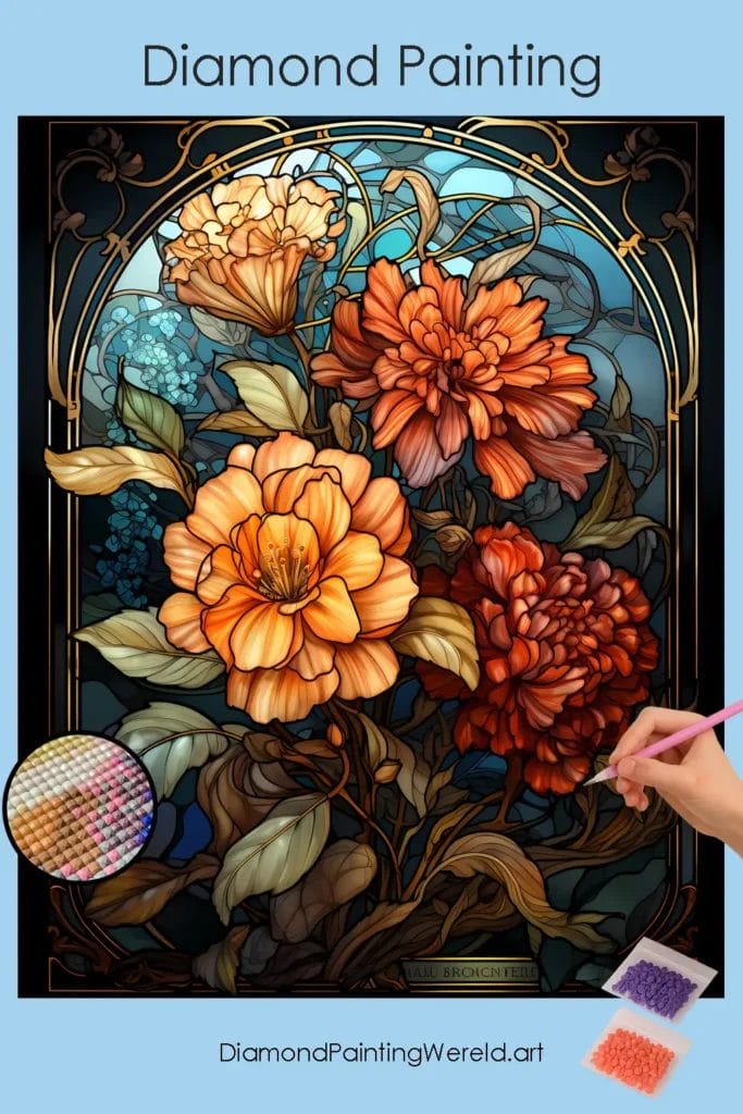 Kleurrijke Glas-in-lood Stijl Bloemen 1 Diamond Painting Wereld Colorful Flowers Stained Glass