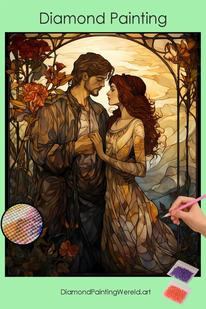Diamond Painting: Romantisch Stel (Glas-in-lood Stijl) 1 Diamond Painting Wereld Romantic Couple Stained Glass