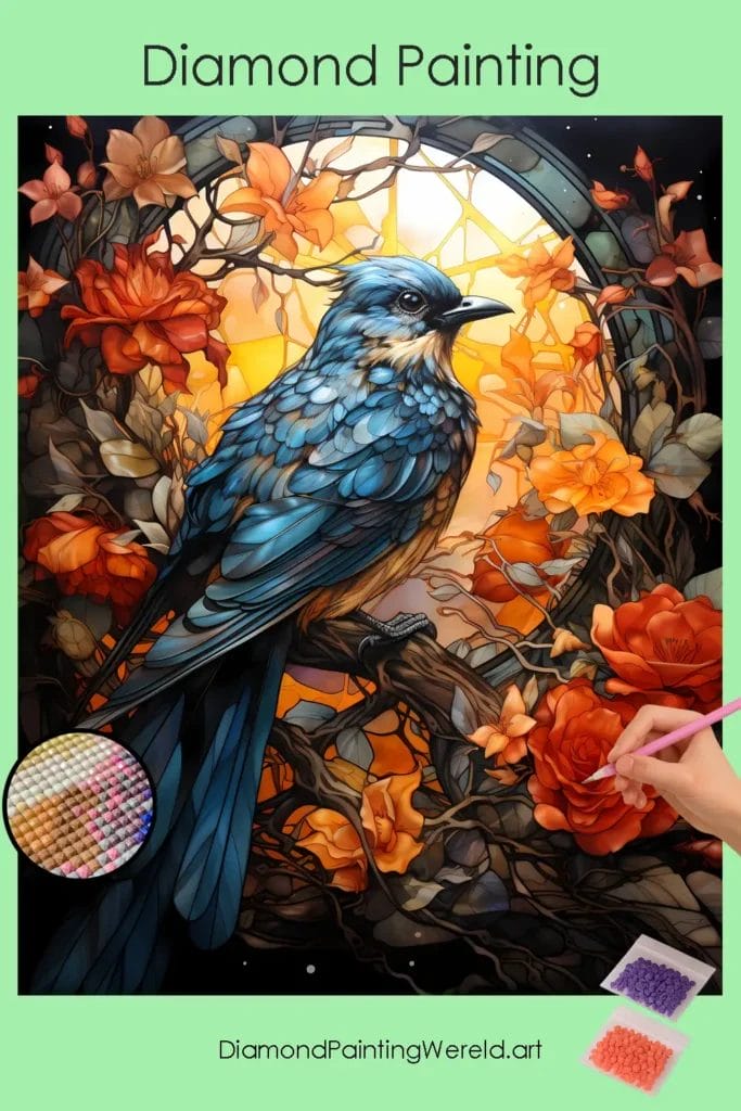 Kleurrijke Glas-in-lood Vogel 1 Diamond Painting Wereld Colorful Bird Stained Glass
