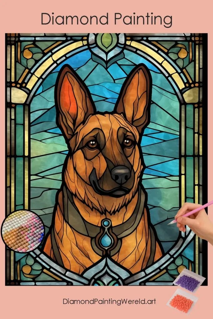 Duitse Herders in Glas-in-loodstijl 1 Diamond Painting Wereld German Shepherds Stained Glass