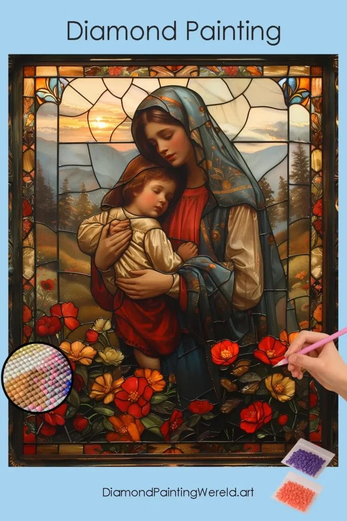 Moederliefde in Glas-in-lood Stijl 1 Diamond Painting Wereld Mother's Love Stained Glass
