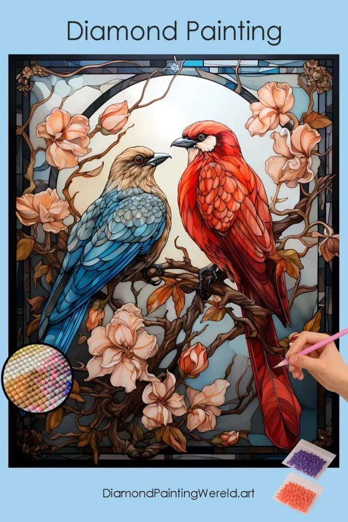 Glas-in-lood Stijl Vogelpaar 1 Diamond Painting Wereld Bird Couple Stained Glass