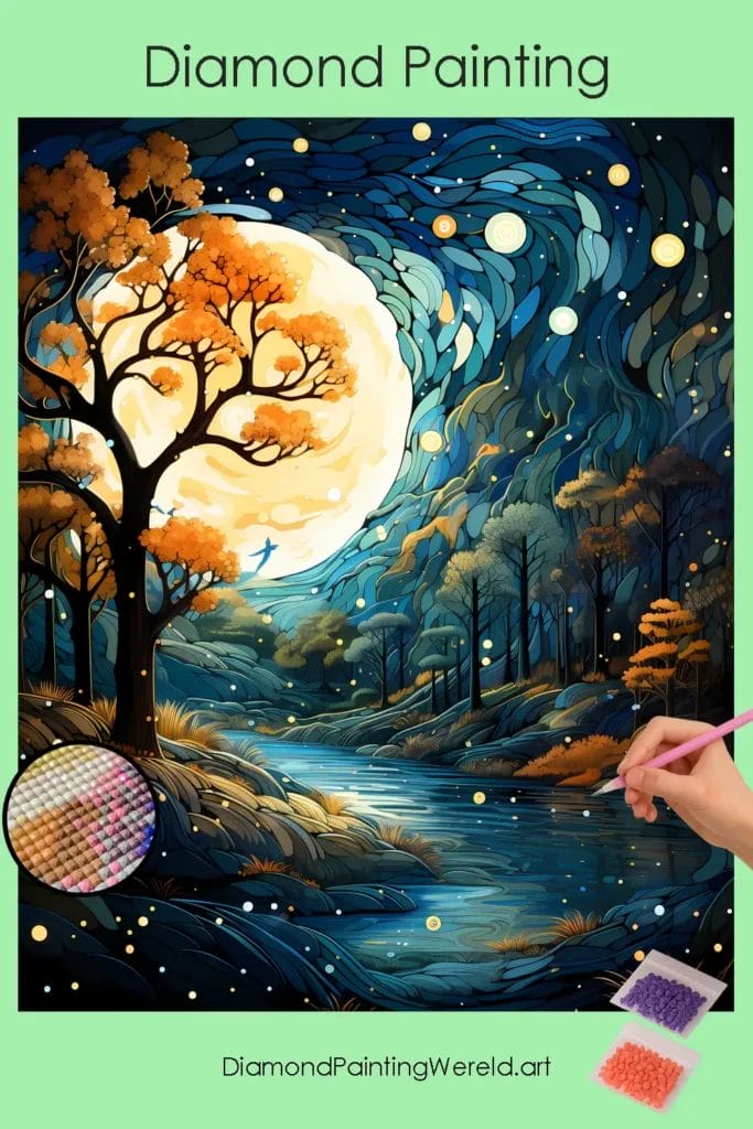 Rivier in Maanlicht 1 Diamond Painting Wereld River in Moonlight
