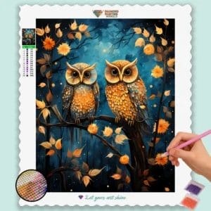 Owls in Starry Fall Night