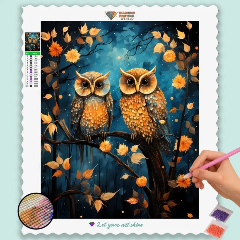Owls in Starry Fall Night