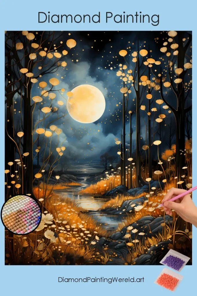 Bos in Maanlicht 1 Diamond Painting Wereld Forest Moonlight