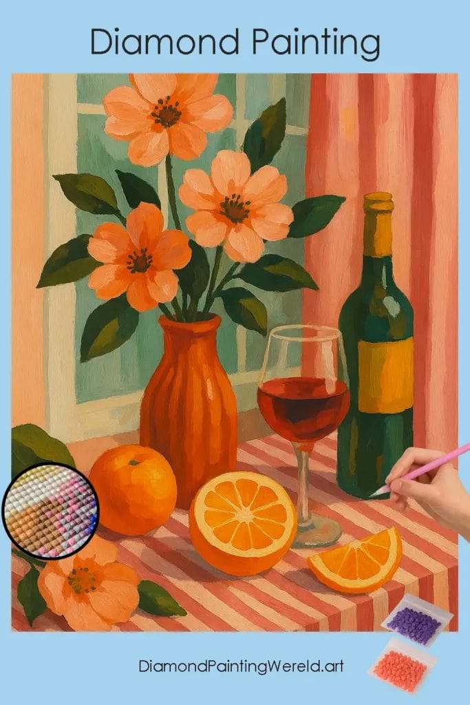 Stilleven met Wijn en Bloemen 1 Diamond Painting Wereld Still_Life_with_Wine_and_Flowers