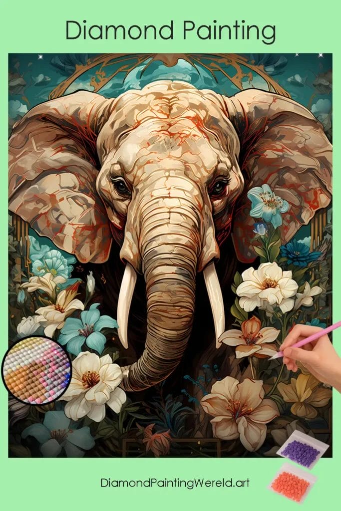 Olifant en Bloemen 1 Diamond Painting Wereld Elephant and Flowers