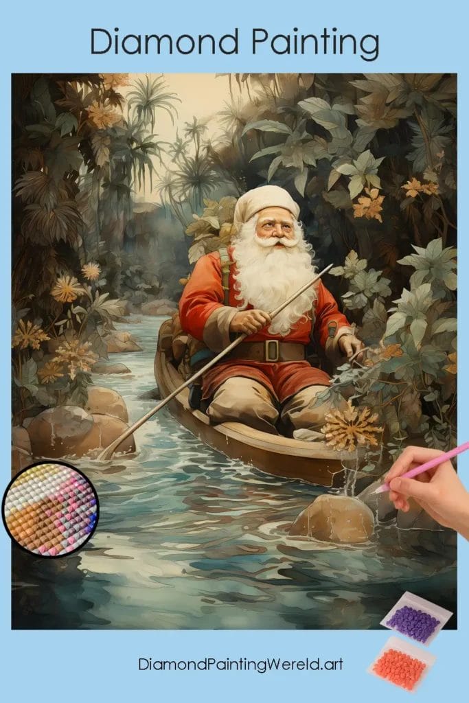 Kerstman in een Boot 1 Diamond Painting Wereld Santa in a Boat