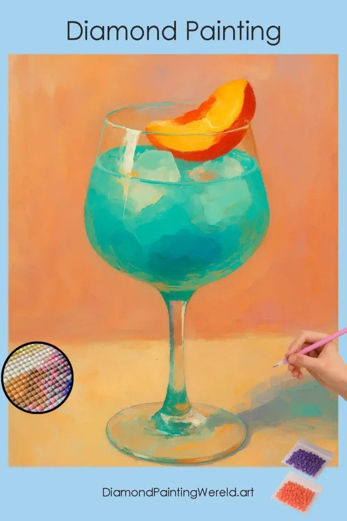 Turquoise Cocktail met Perzikgarnituur 1 Diamond Painting Wereld Turquoise_Cocktail_with_Peach_Garnish