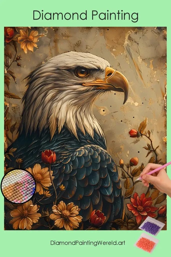 Adelaar en Bloemen 1 Diamond Painting Wereld Eagle and Flowers