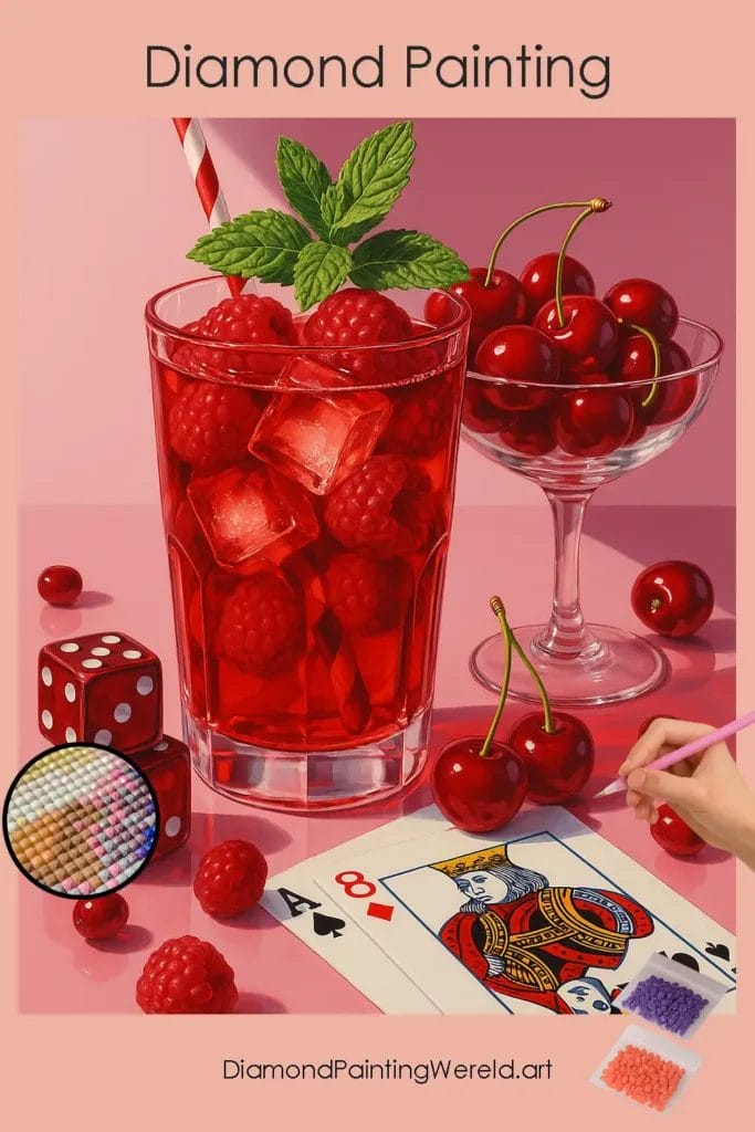 Levendige Cocktail en Kersen Stilleven 1 Diamond Painting Wereld Vibrant_Cocktail_and_Cherry_Still_Life