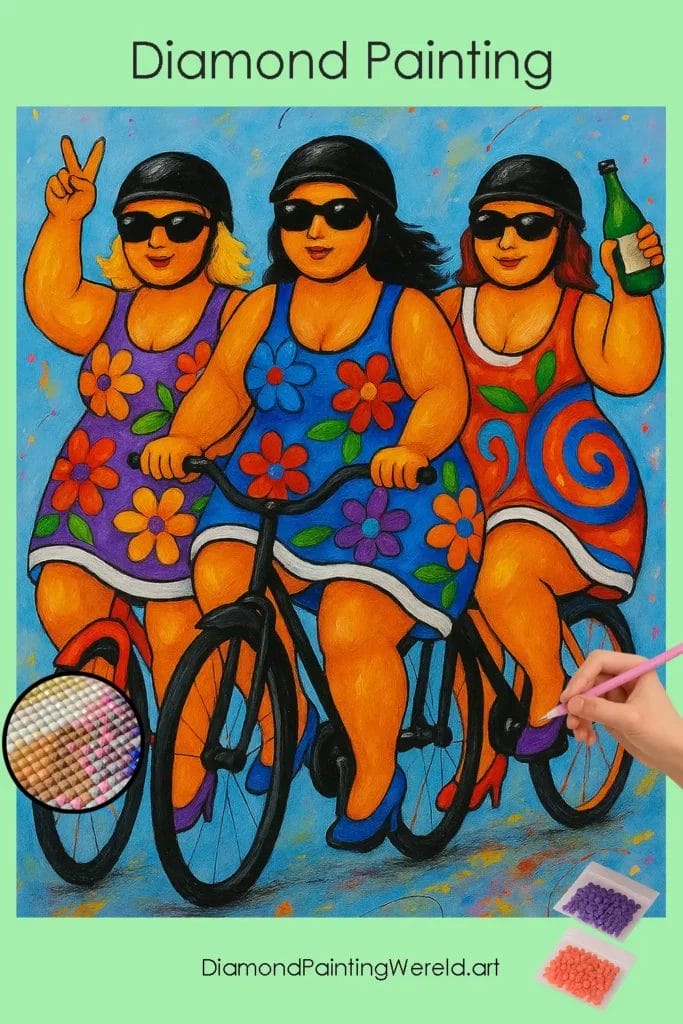 Levendig Fietsend Dames Trio in Jurken 1 Diamond Painting Wereld Vibrant_Cycling_Trio_in_Dresses