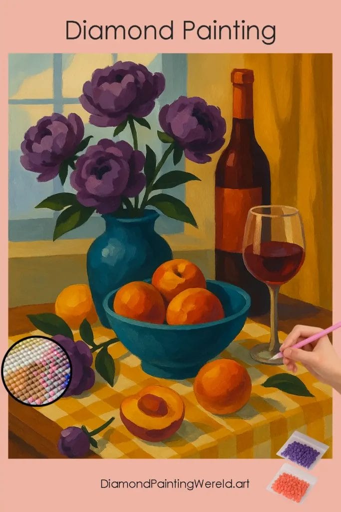 Levendig Stilleven met Pioenrozen en Wijn 1 Diamond Painting Wereld Vibrant_Still_Life_with_Peonies_and_Wine