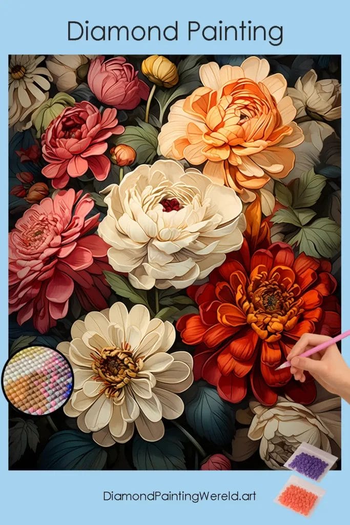 Zinnia's: Florale Herfstpracht 1 Diamond Painting Wereld Zinnias Autumn Zenith Flower
