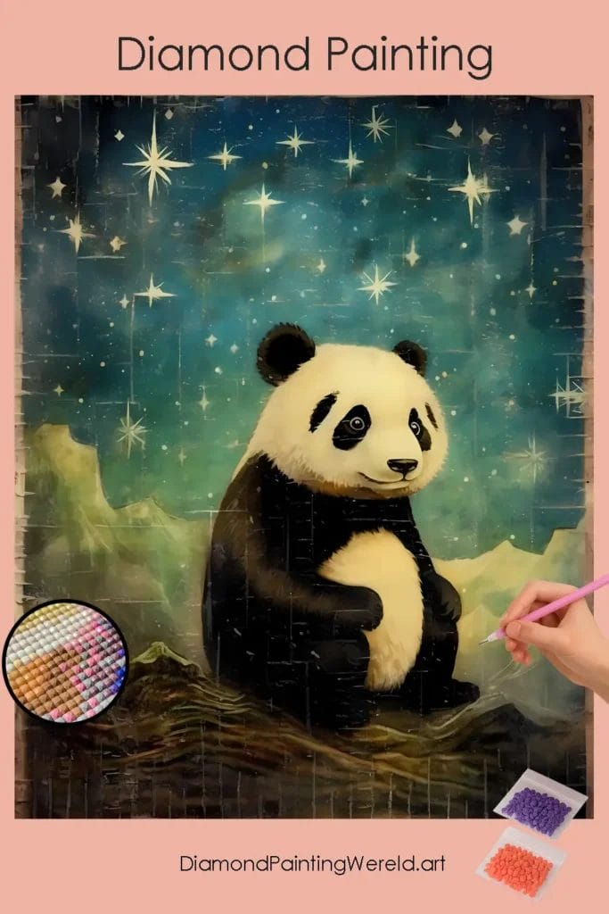 Babypanda in Sterrennacht 1 Diamond Painting Wereld Penguin in Starry Night