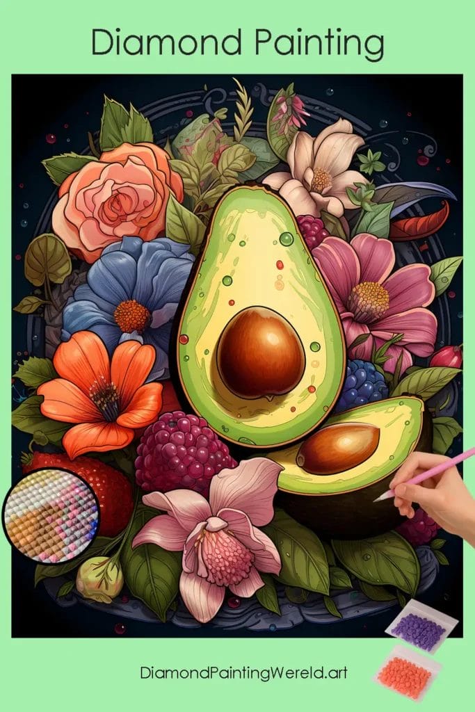 Avocado en Bloemen 1 Diamond Painting Wereld Avocado and Flowers