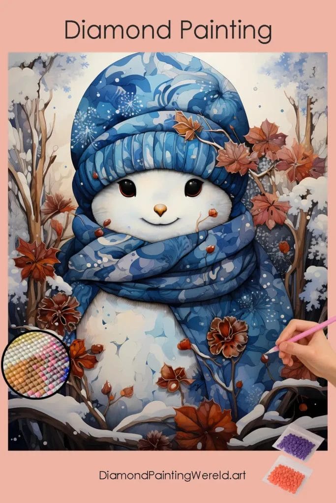 Kawaii Sneeuwpop in de Winter 1 Diamond Painting Wereld Snowman Kawaii Winter