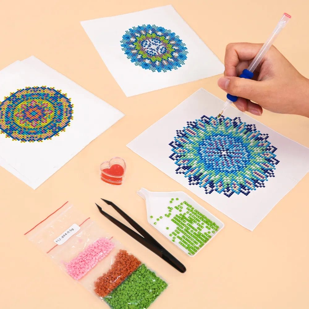 Mandala Harmonie Kwartet - Mini Diamond Painting (4-Delige Set) 1 Diamond Painting Wereld 40065 Paint by numbers Diamond Painting webp DIY diamond Painting Wereld