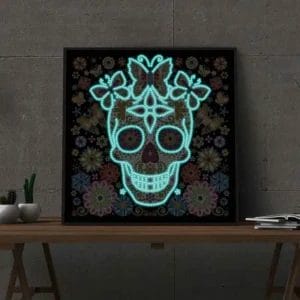 Glow-in-the-Dark Diamond Painting Doodshoofd & Vlinder